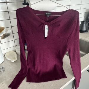 The Limited Deep Red Knit Top with Twist Detail
